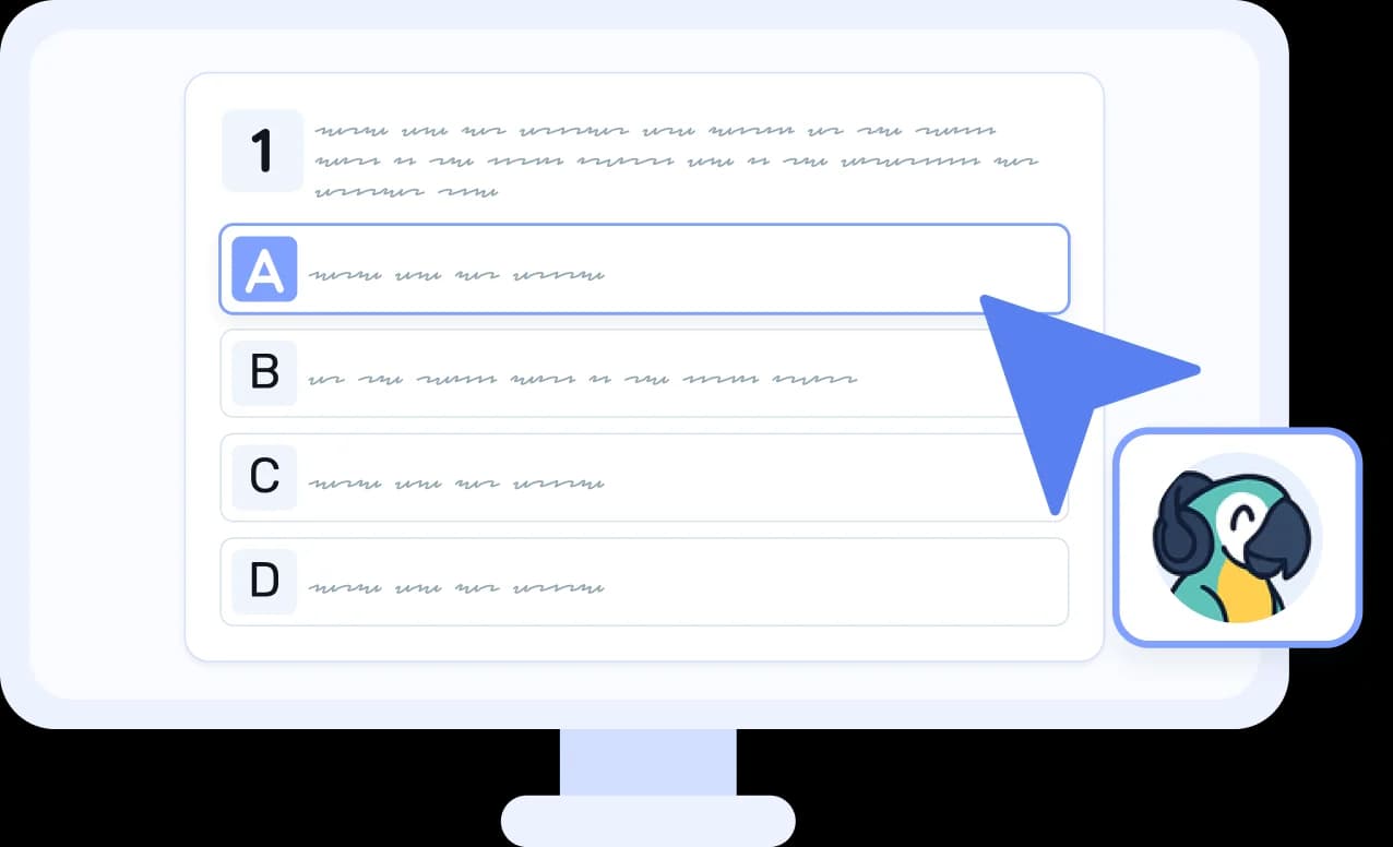 Multiple-choice test on a monitor